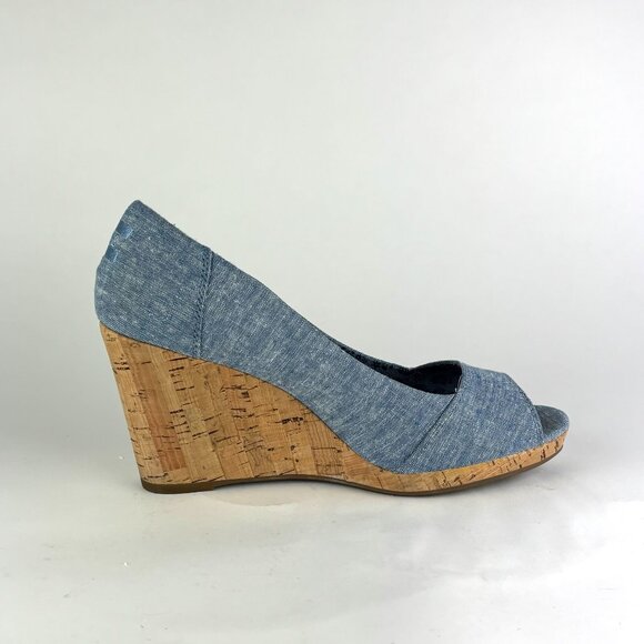 TOMS Claudine Blue Denim Cork Wedge Sandals - Size 9.5 - Picture 3 of 12